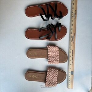 Iynx Pink Braided Slide & Black Strappy Toe Loop Flat Sandals Bundle Size 9 40